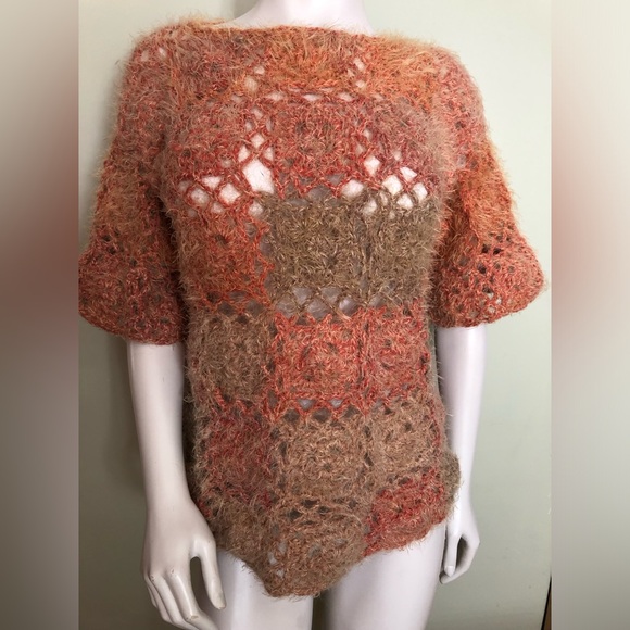 Fuzzy Peach Granny Square Hand Knit Sweater-Large - Picture 3 of 5